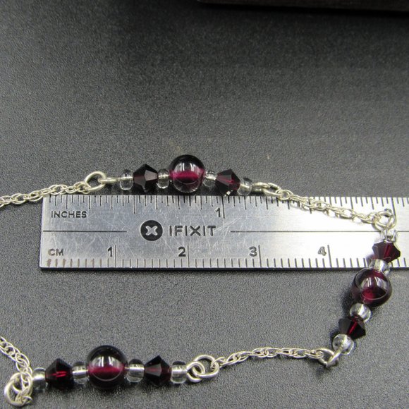 8" Sterling Silver Ball Garnets With Crystal Accents Bracelet Vintage - Picture 5 of 6